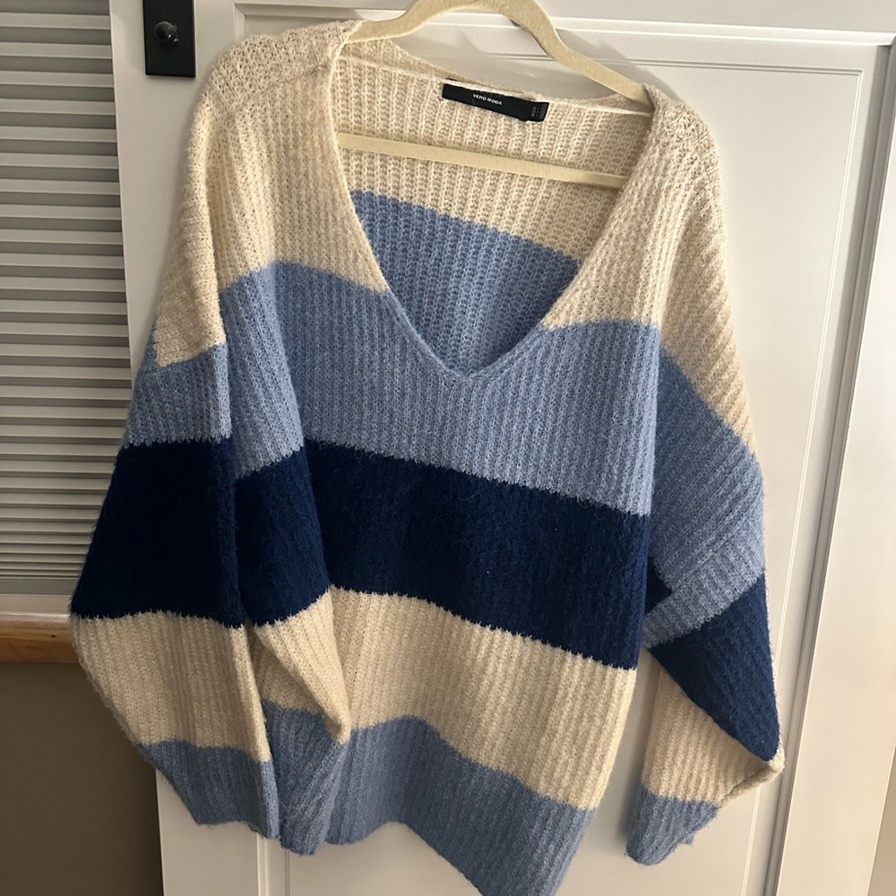 Vero Moda Striped Knit Sweater – Blue & Cream – Size L